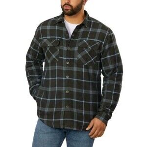 Grizzly Mountain Men Gray Flannel Shirt Jacket Sherpa Lined Shacket Size‎ Large